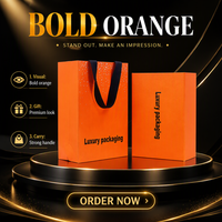 Boîte et sacs d'emballage magnétiques pliables en papier haut de gamme orange pour bagues de bijouterie de boutique de détail personnalisées, idéaux pour les cadeaux