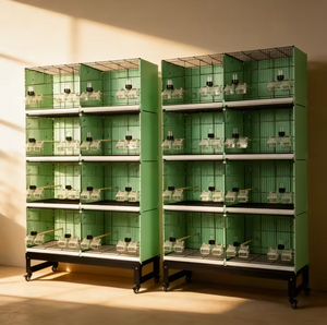 Gabbia per Canarini Impilabile in Metallo Resistente, Accessori per Alimentazione e Abbeveraggio, Voliera Multilivello per Uccelli - Product Image 1