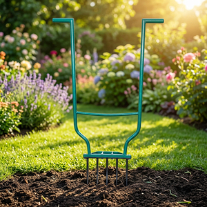 Fourche à herbe JH-Mech en métal robuste, 240 x 42 cm, 5 dents, manche en L ergonomique, résistante à la rouille, en acier vert, pour jardin - Product Image 1