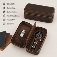 Étui de voyage double pour montres en cuir PU avec intérieur en daim, séparateur de protection, fermeture éclair, boîte de rangement pour deux montres, cadeau de luxe