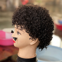 Perruque courte afro bouclée sans dentelle pour femme, perruque sans colle fabriquée à la machine, coupe pixie, perruque en cheveux humains pour cheveux brésiliens noirs