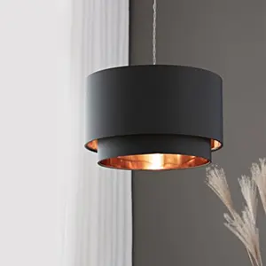 Wholesale Modern Black Drum TC Fabric Lamp Shade Big Double Layer Fabric Lampshade For Pendant Hanging Light