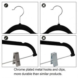 Cintres en plastique antidérapants pour pantalons adultes avec clip détachable, séchage pratique, vente en gros, design floqué, tissu velours, USA Mairun - Product Image 2