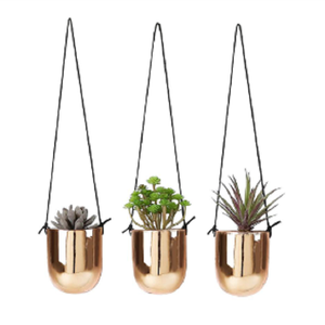 Pot de fleur en métal organisateur de bureau jardinière pot de plante suspendu en métal fini cuivre style vintage jardinière en métal - Product Image 6