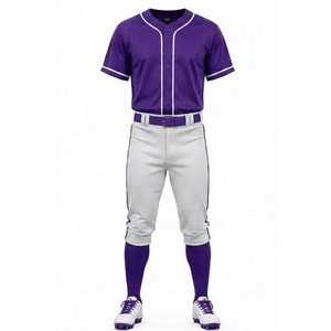 <b>Purple</b> Baseball Uniform Set Unisex Adult Jersey Pants <b>Socks</b> Belt Breathable Sublimation Printed Polyester Customizable - Product Image 1