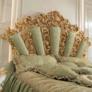 Luxo Sábio Verde Estofados Cama King Size Barroco Folha De Ouro Esculpida Moldura De Madeira para Villa Mansion Master Quarto - Product Image 1