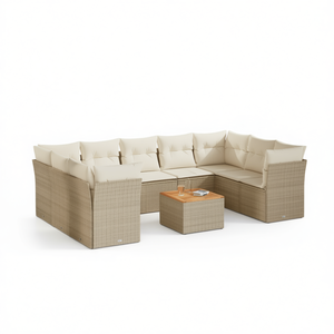 Ensemble de canapés de jardin modulaires en rotin beige, mobilier d'extérieur, 6 places, design contemporain - Product Image 1