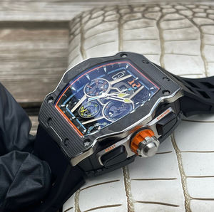 Montre chronographe sport de luxe pour homme, forme tonneau, finition fibre de carbone, squelette, automatique, mécanique, montre-bracelet de course - Product Image 3