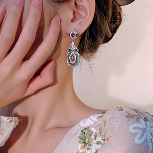 Fashion Jewelry Eco-friendly Copper Silver Plated Micro Pave <b>Red</b> & Green Zircon Vintage Mixed Drop <b>Earrings</b> for Women - Product Image 6