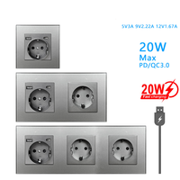 LangYeao EU Duvar Prizi, USB Type-C PD 20W, 16A Temperli Cam Panel 86x86mm V0 Alev Geciktirici ve Güvenlik Kapağı ile