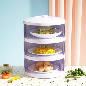 Couvre-aliments multifonctionnel, multicouche, empilable, forme cylindrique, anti-poussière, isolant thermique, pour la cuisine, préservation de la fraîcheur - Product Image 2