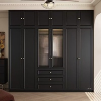 Meubles de chambre à coucher BALOM, style classique français, noir mat, combinaison bois et verre, placard de chambre à coucher, prêt à assembler, OEM