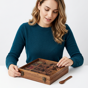 New Arrival 16-Section Solid Wooden Spice <b>Box</b> with Glass Top Trendy <b>Herb</b> & Spice Tool for Sale Handmade Collection - Product Image 1