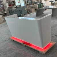 Comptoirs de réception de bureau blancs brillants avec éclairage LED, décoration de salle de bureau, table de réception