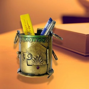 Portalápices Angitti Vintage Hecho a Mano, Organizador de Escritorio de Hierro Dorado y Latón, Decoración Festiva para Oficina, Hogar y Estudio, Decoración Diwali - Product Image 4