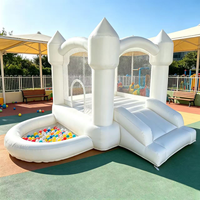 Château gonflable combiné avec toboggan et piscine à balles, thème Cœur Blanc Amour, portable pour mariages et fêtes d'anniversaire