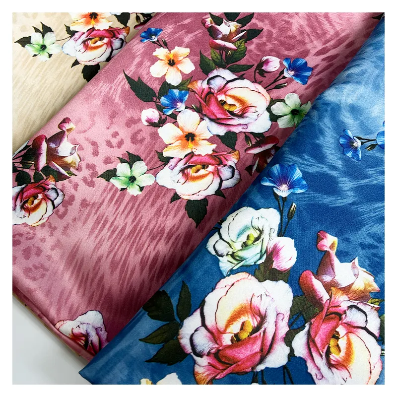 wholesale charmeuse floral polyester print stretch satin-fabric textiles for evening dress patterns