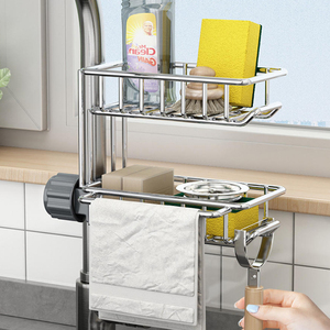 Support de cuisine suspendu à 2 niveaux sans perçage, nouveau porte-éponge et porte-serviette pour évier, support de <span class=keywords><strong>robinet</strong></span> en acier inoxydable - Product Image 2