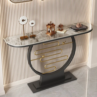 Table Console de luxe moderne noire avec meuble de base de table en acier inoxydable blanc ou or