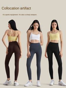 Leggings Fitness di alta qualità da donna di vendita calda nuove tasche da palestra con retro a V a modello solido elastico in vita antibatterico - Product Image 4