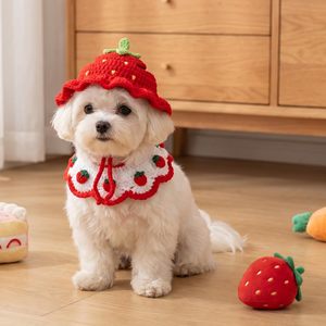 Grazioso Kit di Vestiti per Animali Domestici con Design in Pizzo Arricciato, Abito a Forma di Fragola in Maglia per Piccoli Compagni - Product Image 6