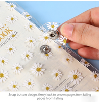 Protège-cahiers A5 A6 A7 transparents en PVC motif marguerite mignonne avec fermeture à bouton-pression pour classeurs à 6 anneaux et agendas