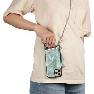 Elegante tarjeta ranuras cuero de la PU bolso collar de cordón de la caja del teléfono móvil con correa para <span class=keywords><strong>el</strong></span> iPhone 11 - Product Image 1