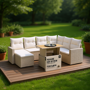 Ensemble de canapés de jardin en rotin beige 6 places, mobilier d'extérieur résistant aux intempéries, design contemporain - Product Image 2