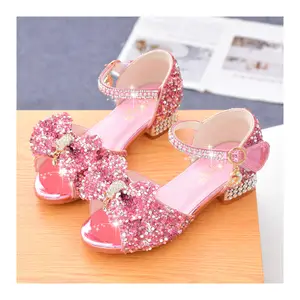 Children's Sandals Summer Princess Glass Shoes 2024 New High Heels For Girls Little Girls Soft Soled White Performance Shoes