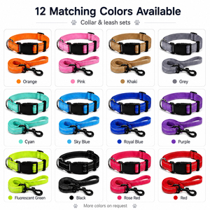 Reflective Nylon Dog <b>Collar</b> <b>Leash</b> Set Adjustable Buckle <b>Pet</b> Lead Set for Walking Training - Product Image 2