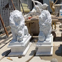 QUYANG Décoration extérieure pour la maison, statues d'animaux de jardin sculptées à la main grandeur nature, statue de lion en marbre pour l'entrée