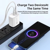 Chargeur mural USB PD 20W à double port Type-C/USB-A, charge rapide 3.0 pour téléphones et tablettes, adaptateur de charge rapide