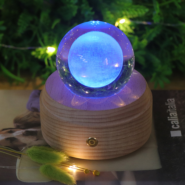 Creative Moon 3D Crystal Ball LED Lamp 7 Color RGB Lighting Touch Control Music Box & Dimmable Feature for Home Decoration