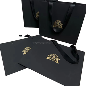 Custom Luxury Gold Foil Paper Bag with <b>Ribbon</b> Handle Luxury Cosmetic Packaging with Personalized Logo - Product Image 1