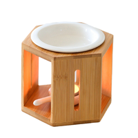 Diffuseur d'huiles essentielles en céramique en forme hexagonale avec découpe en bambou pour bougies chauffe-plat et cires fondantes – Vente en gros