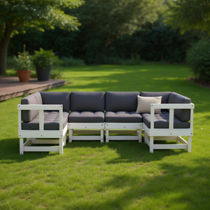 Conjunto de Sofás de Esquina para Jardín, Modular, Compacto, de Madera de Pino Sólido Blanco, Muebles de Exterior de Diseño Contemporáneo - Product Image 2