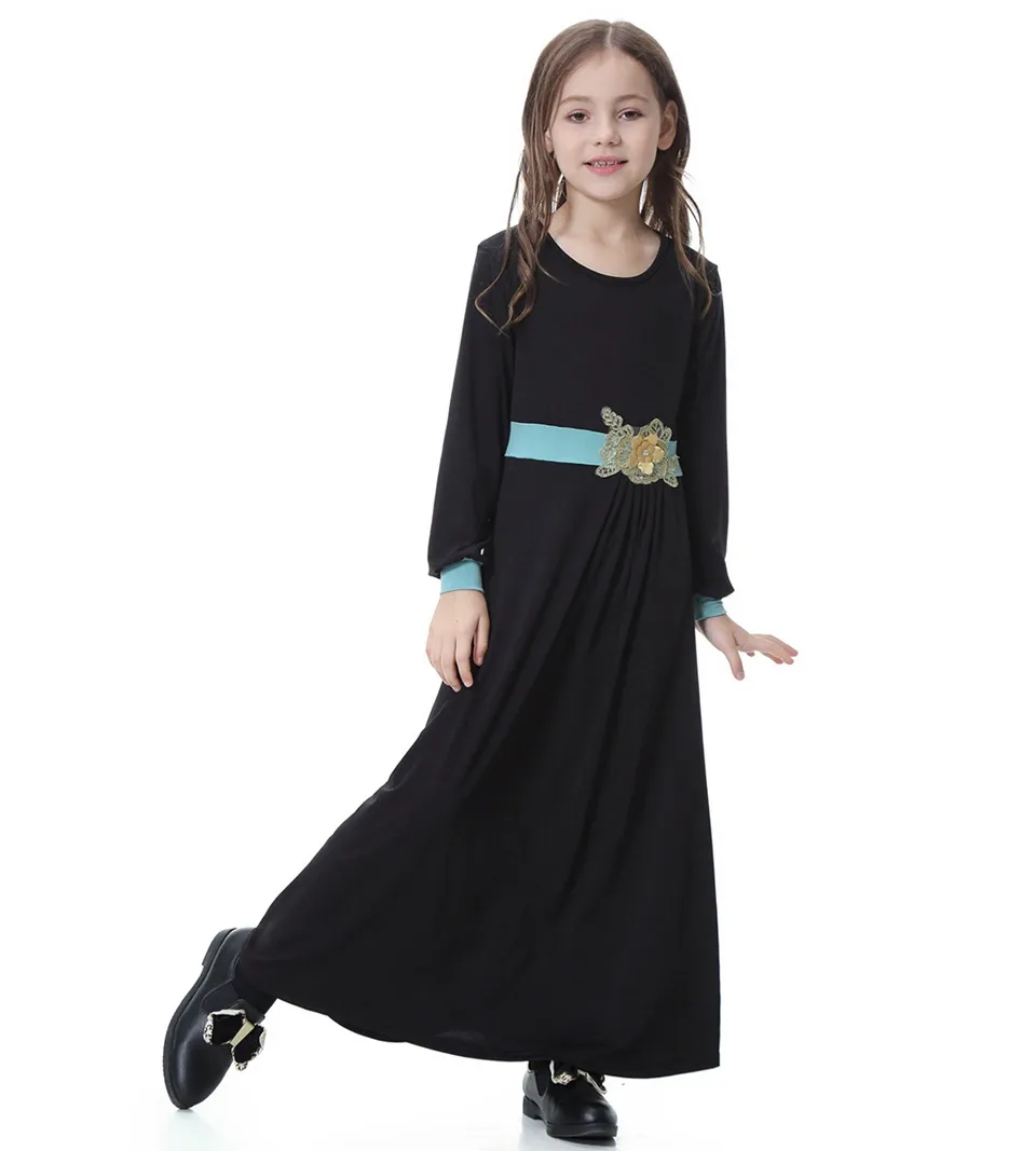 Kinder islamische Kleidung Kleid Mädchen muslimisches Gebet arabische Langarm Raglan Kinder bescheidene Maxi Abaya Kleid OEM Service Flachs Runde