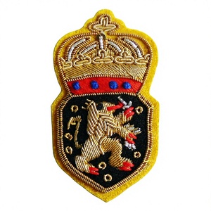 Custom Embroidered Style Shield Badge Crown Lion Design <b>Sew</b>-On Patch Garment Handmade Customized Badges Safety <b>Pin</b> Badges. - Product Image 5