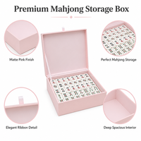 Boîte de rangement pour Mahjong en cuir PU rose mat avec logo personnalisé OEM, intérieur en velours, portable, pour organiser les tuiles de Mahjong