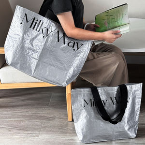 Large Capacity PP Woven Shopping bag Custom Printed <b>Letter</b> Pattern Folding <b>Plastic</b> Shoulder Storage Waterproof Feature for Gifts - Product Image 1