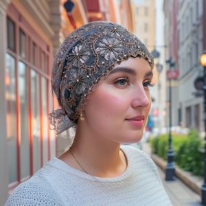 Hijab de style <span class=keywords><strong>marocain</strong></span> à perles lourdes et à queue de poisson - Coiffe en dentelle brodée à la main - Product Image 2