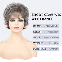 Vente en gros perruque courte synthétique bouclée naturelle perruques coupe lutin gris argent avec frange pour femmes