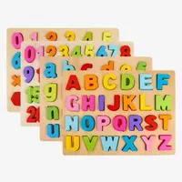 Puzle de madera con letras coloridas para niños, juguete educativo con letras del alfabeto, al por mayor