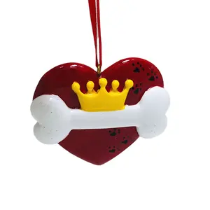 creative custom dog bone with crown heart personalized Christmas tree hanging ornament