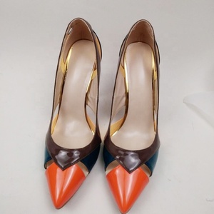 Chaussures à talons hauts pour femmes, style patchwork coloré, bout pointu découpé, talon aiguille fin de 12 cm, grandes tailles US - Product Image 5