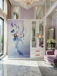 Armario Metálico de Alta Gama con Efecto Mármol y Vetas Doradas, 5 Puertas, Espejo Abatible, <span class=keywords><strong>Mueble</strong></span> de Almacenamiento para Dormitorio - Product Image 3