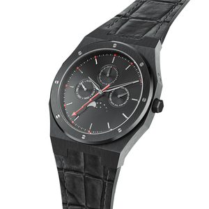 Montre chronographe automatique avec phase lunaire, chronomètre, design simple et décontracté, bracelet en cuir et acier inoxydable - Product Image 3