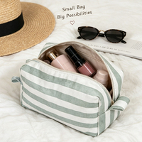 Sac cosmétique rayé en polyester personnalisé avec logo, trousse de toilette de voyage portable, faible MOQ, couleur et taille personnalisables