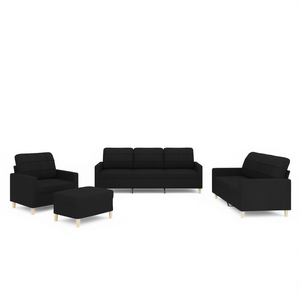 Juego de Sofás Modernos de Poliéster Negro para Sala de Estar, Diseño Acolchado, Juego de 3 Piezas - Product Image 1