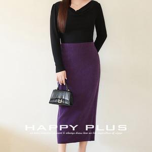 Falda Midi de Pana para Mujer Talla Grande Runqi, Cintura Natural, Color Sólido Morado, Poliéster, Ajuste Elástico, Ideal para el Trabajo - Product Image 4